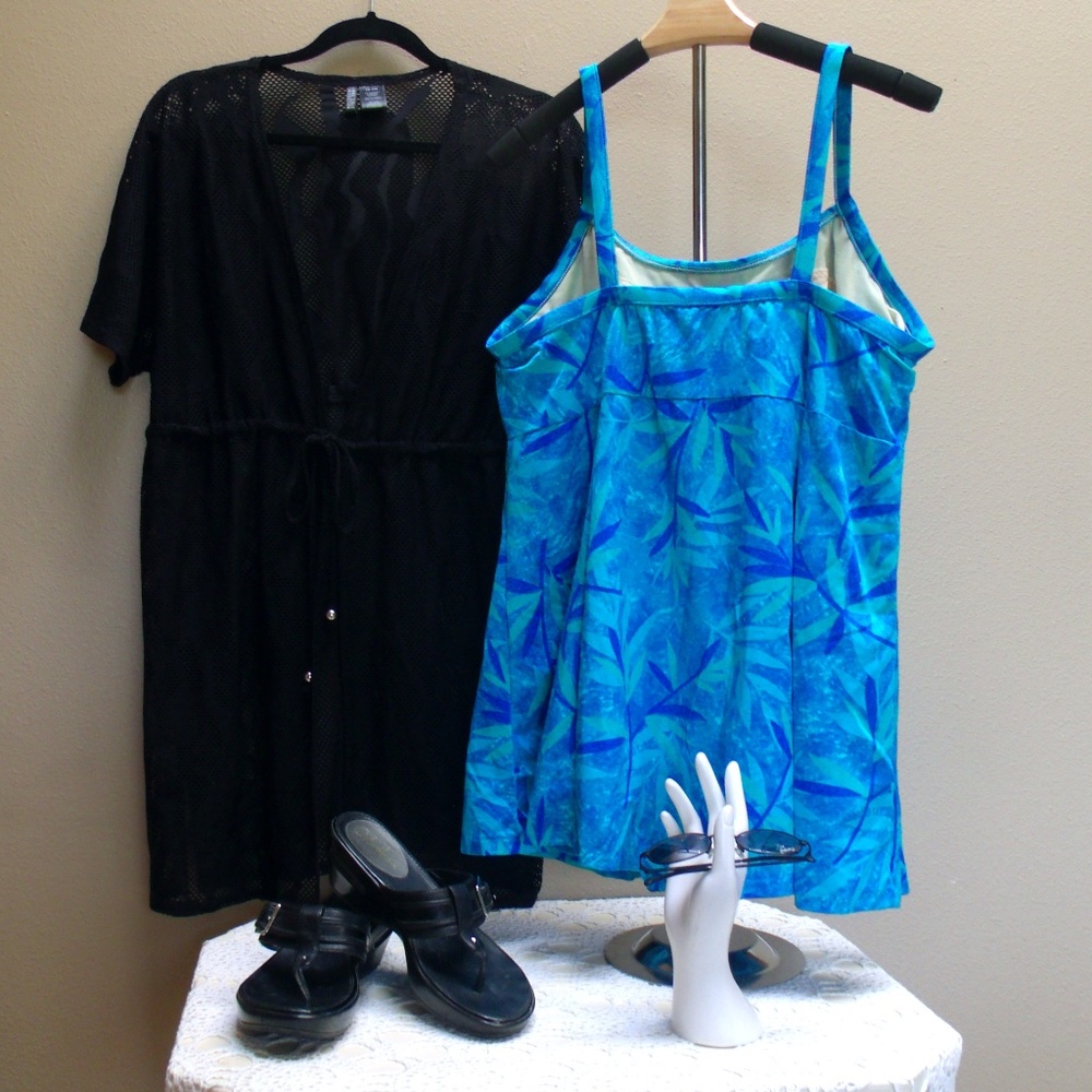 Maxine of Hollywood Aqua Turquoise Teal Blue Bathing Suit Swim-dress NWT! Sz 20W - Picture 3 of 6
